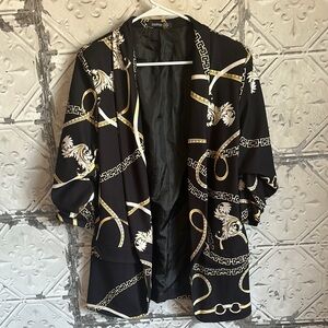 Boohoo Black and Gold Patterned Blazer